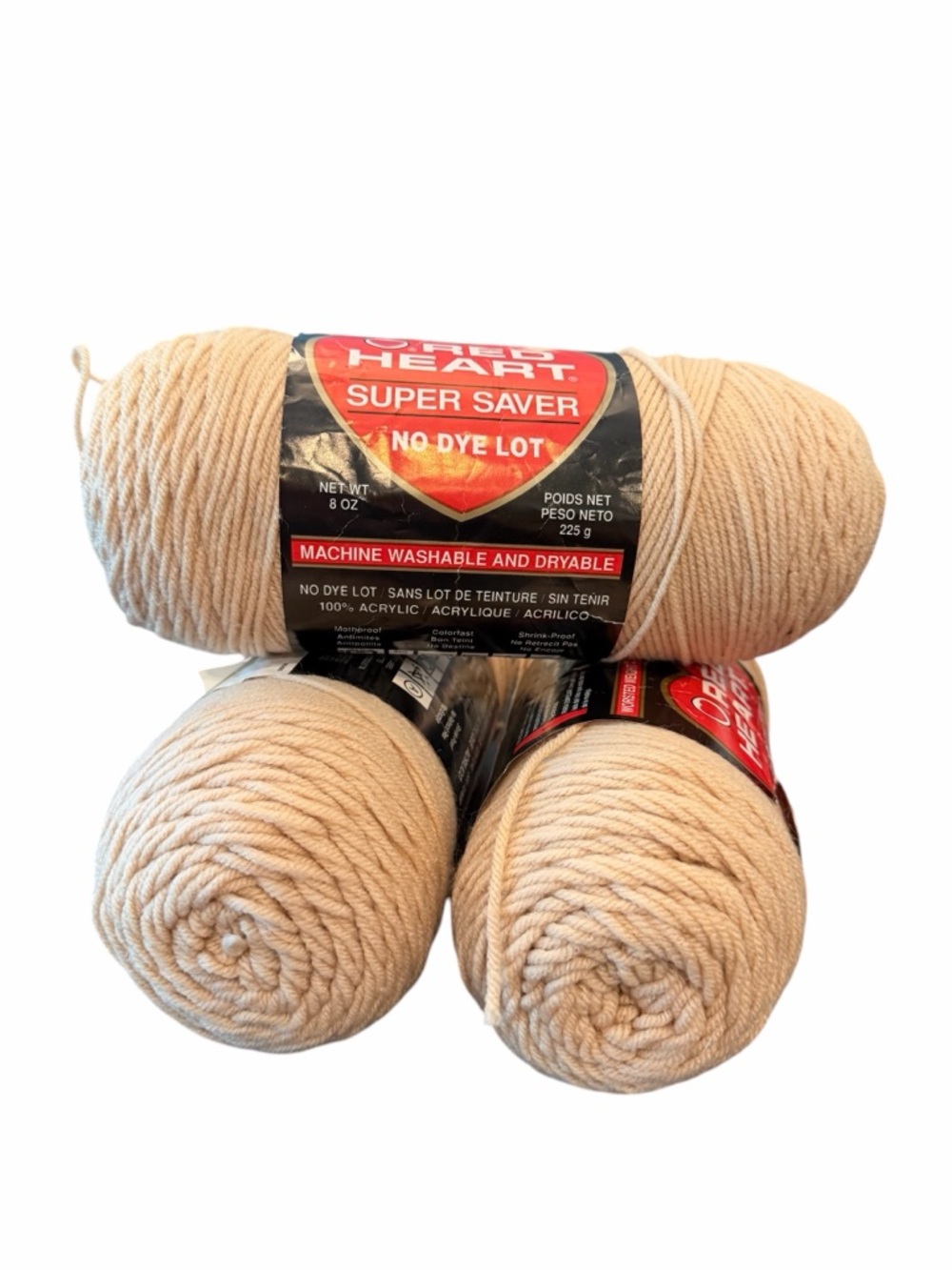 Lot Of 3 Red Heart Super Saver Yarn BUFF‎ #334 8 Oz Acrylic Natural Beige NEW